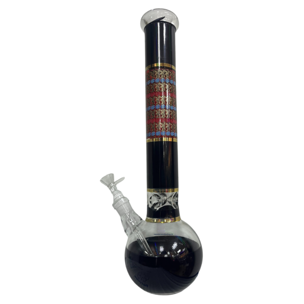 Black Leaf Flower Colored Round Base Glass Water Pipe