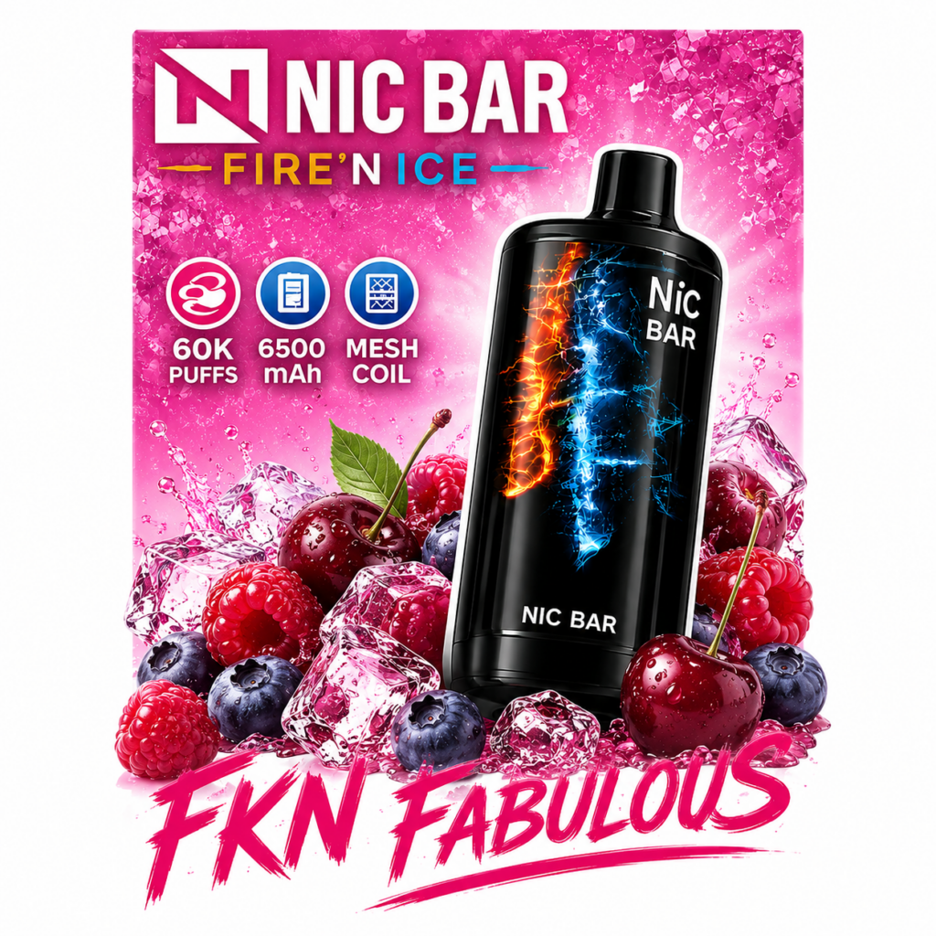fire and ice disposable vape Nic Bar 'N Colour:Neon Sunset Blue Razz Ice Lost menthol pods